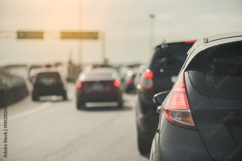 traffic jam with row of cars