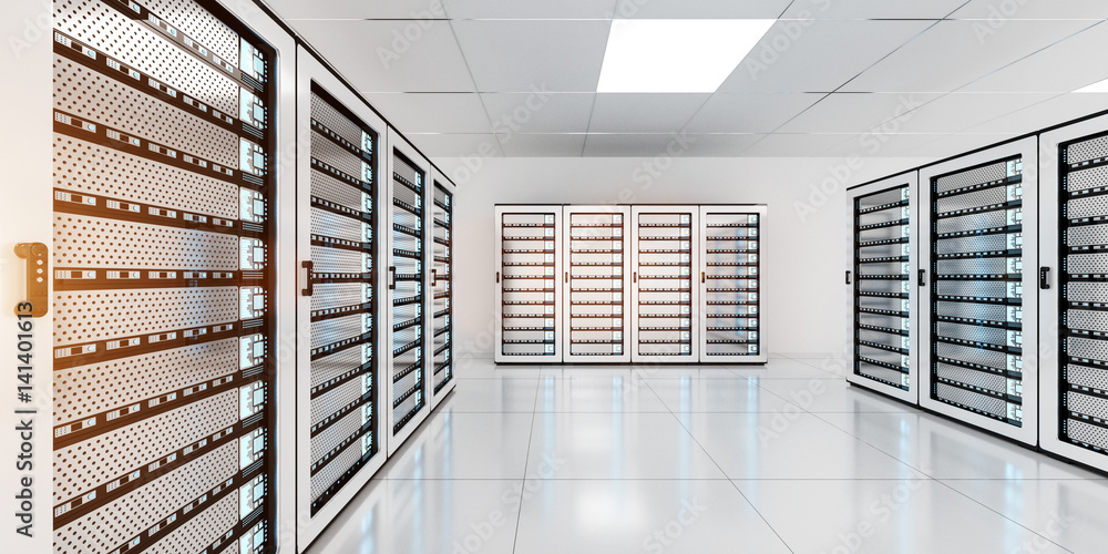 White server room data center storage 3D rendering