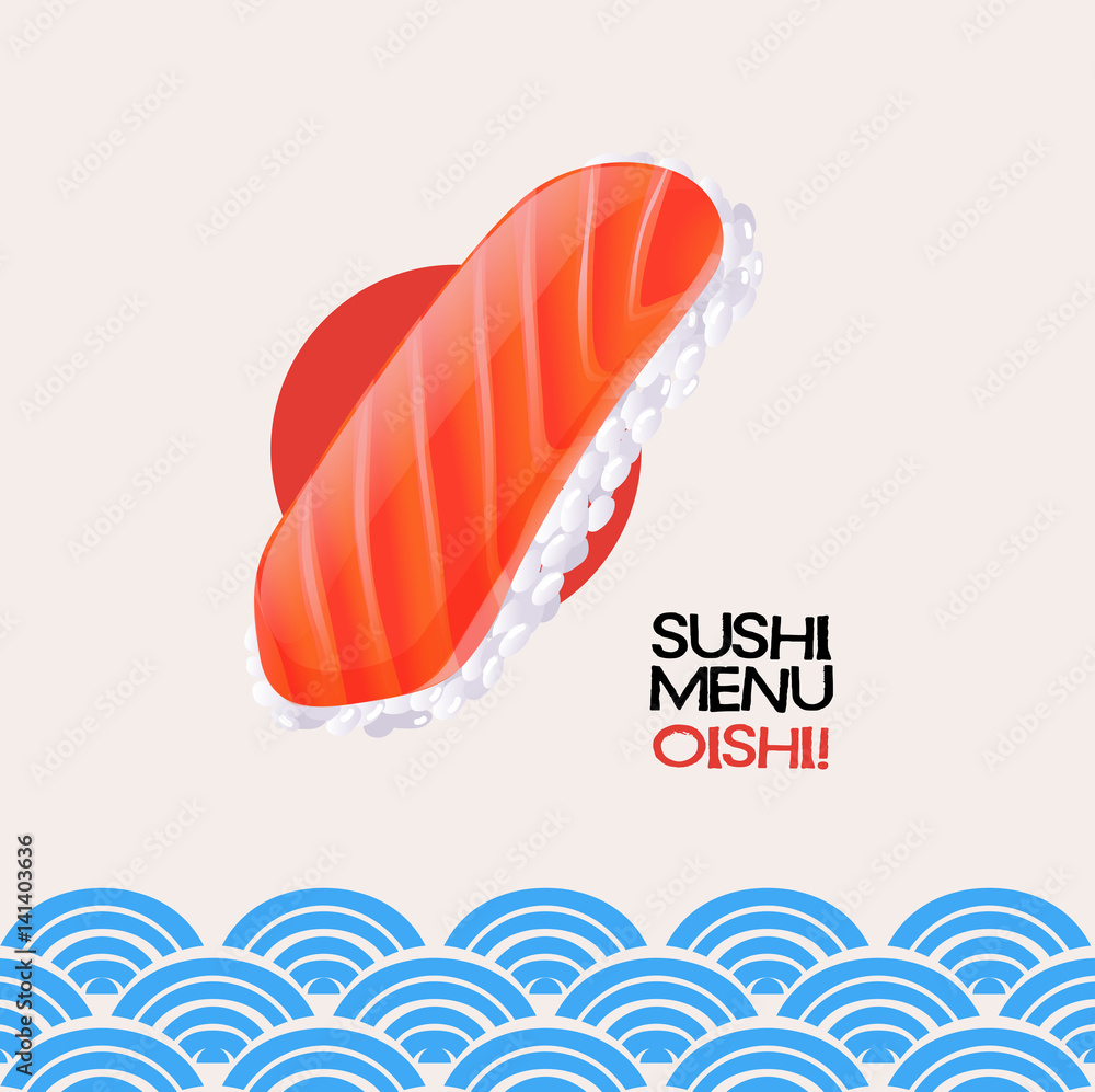 Salmon sushi on japanese background