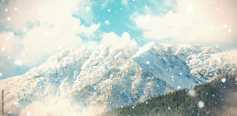 Snow covered mountain in forest 3d