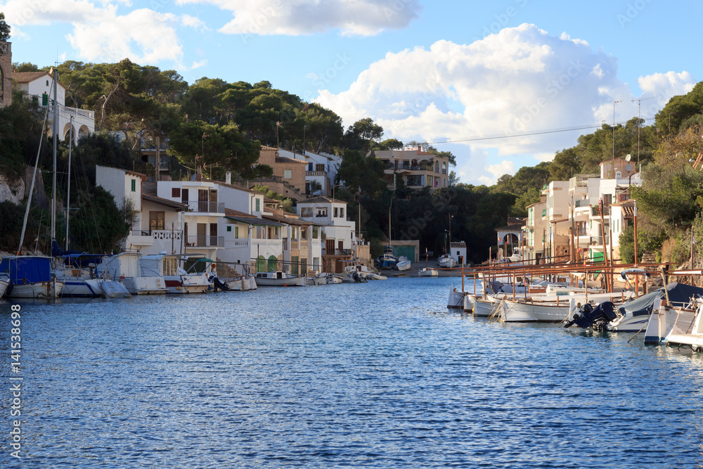 Fishing village Cala Figuera port, boats and Mediterranean Sea, Majorca, Spain