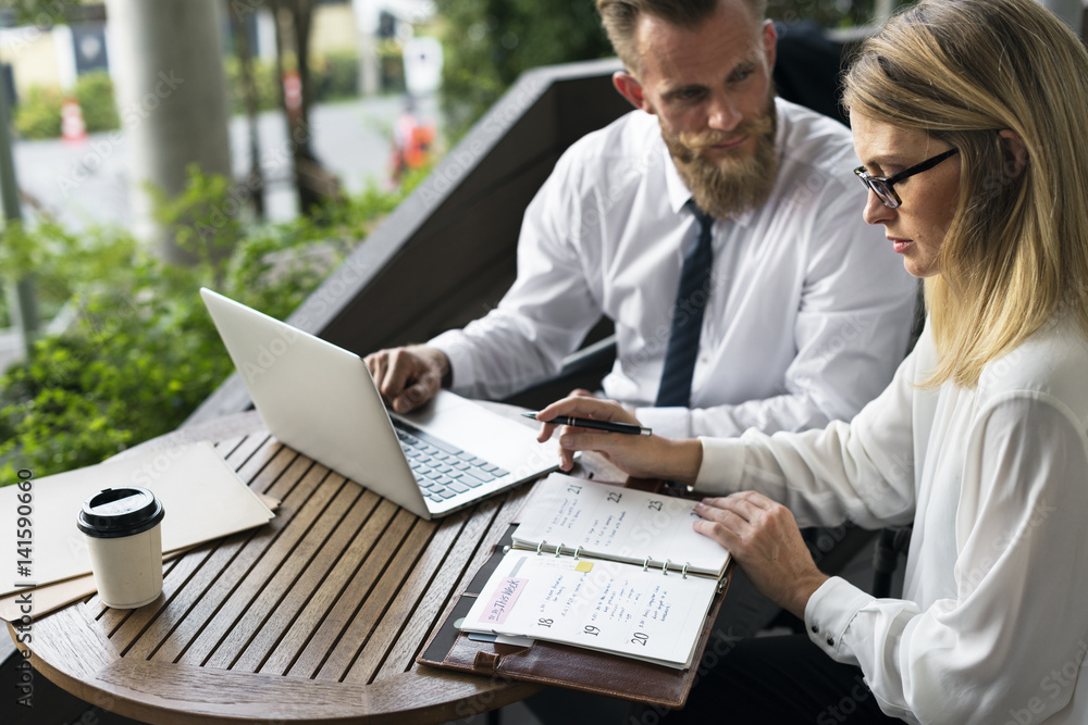 Businesspeople Men Women Notebook Work