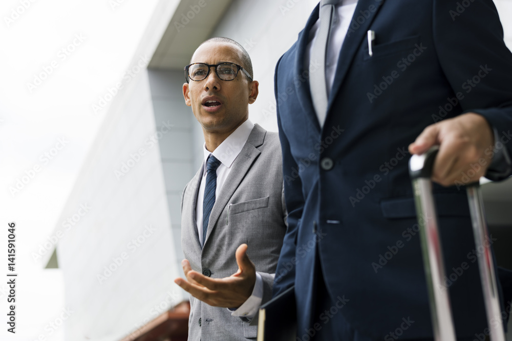 Business Men Walk Talk Luggage