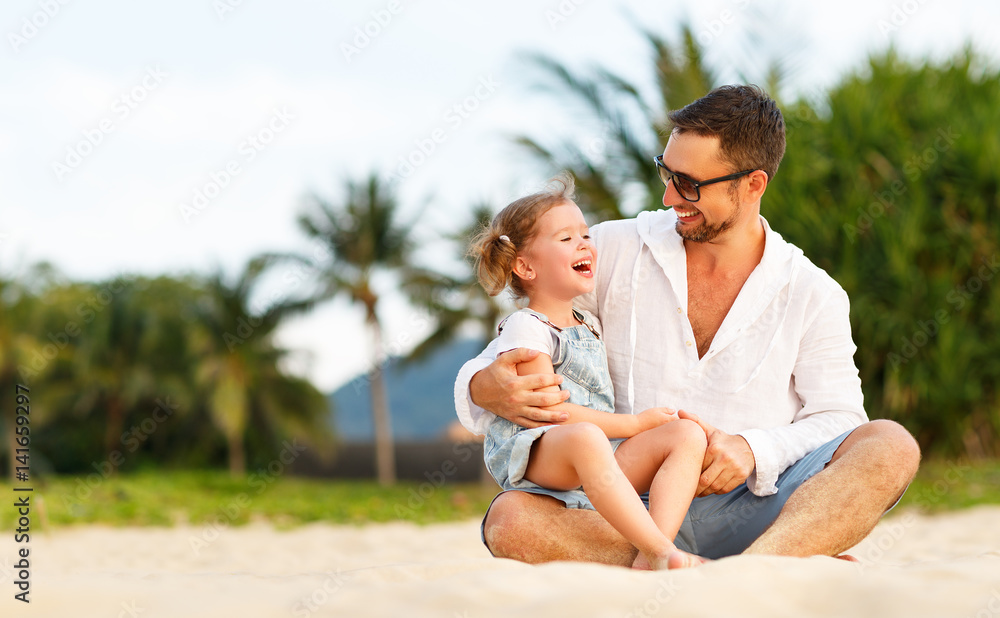 fathers day. Dad and child daughter playing together outdoors on a summer