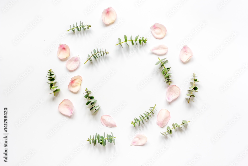 rose pattern in soft light on white background top view