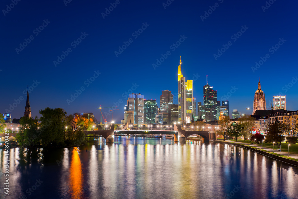 City of Frankfurt am Main skyline at night, Frankfurt, Germany.