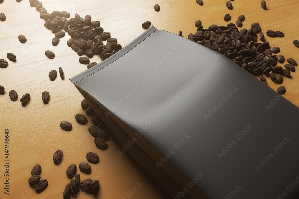 Black coffee package closeup