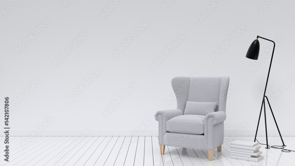 Sofa and lamp on empty white wall background modern,3D rendering