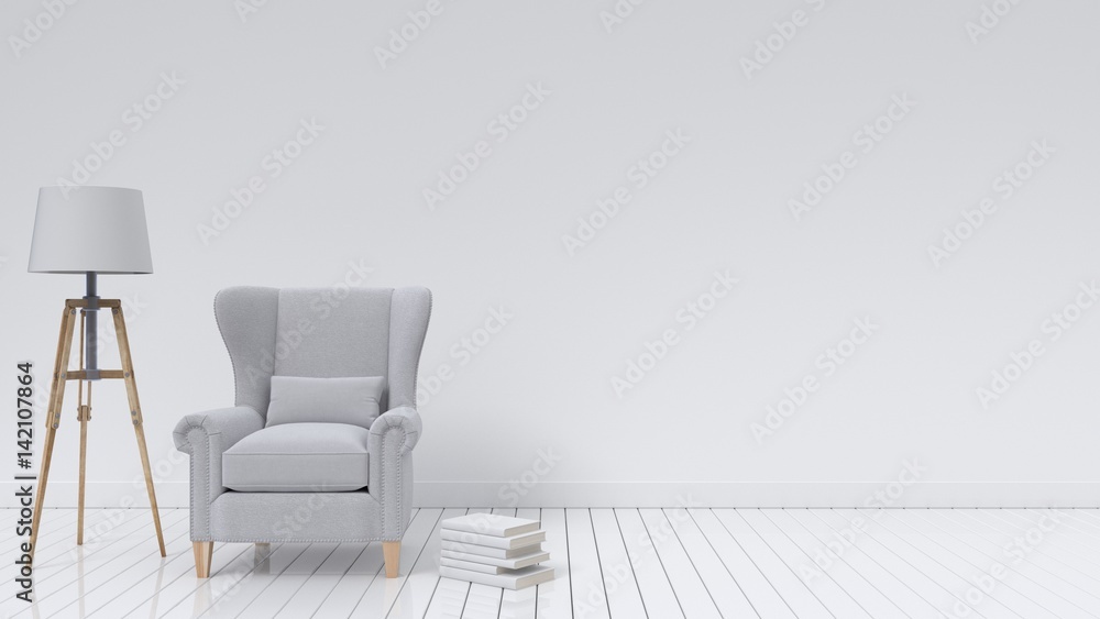 Sofa and lamp on empty white wall background modern,3D rendering