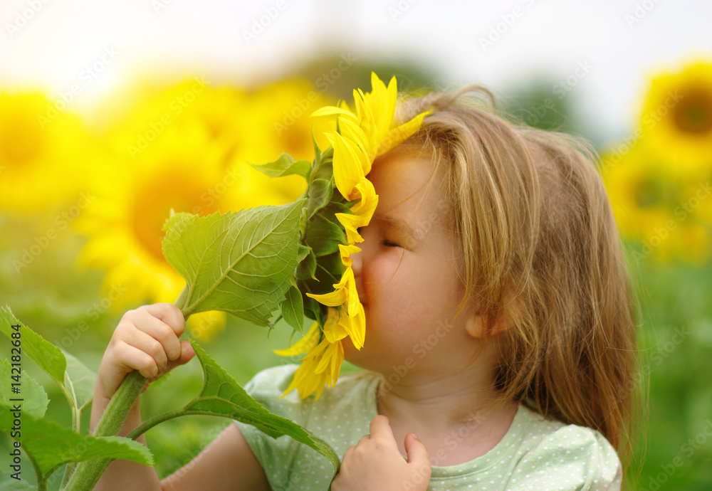  girl and sunflower on the field