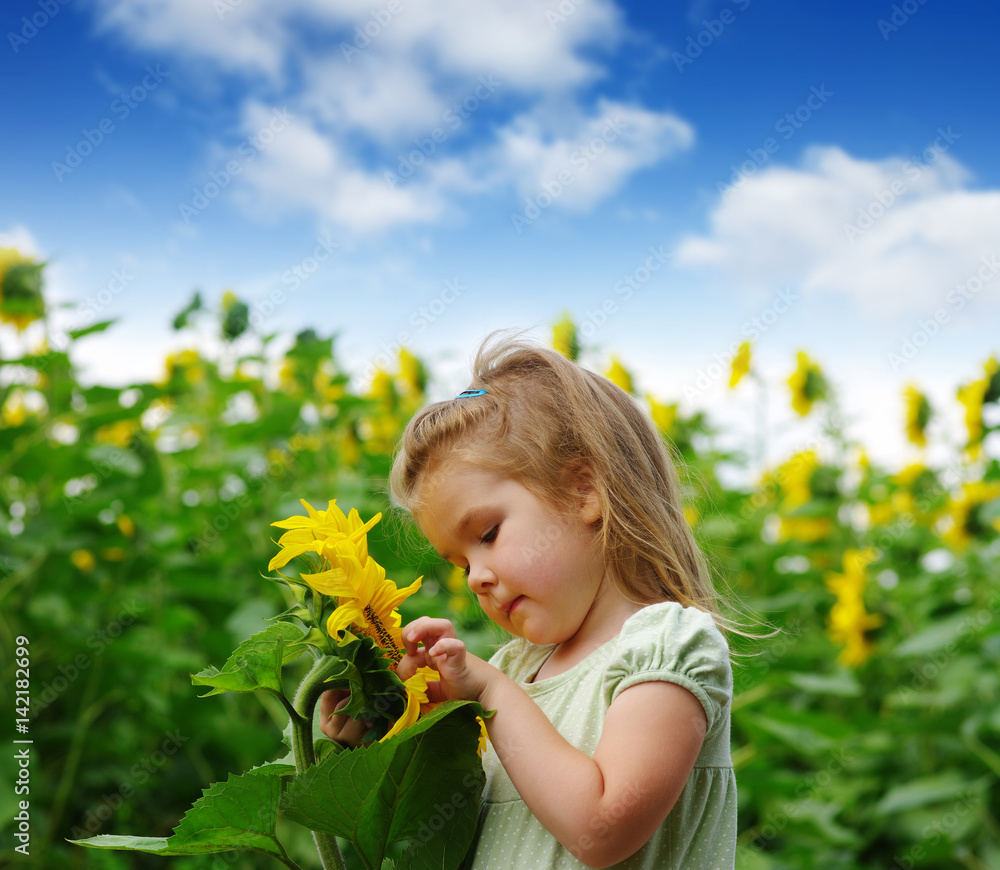  girl and sunflower on the field