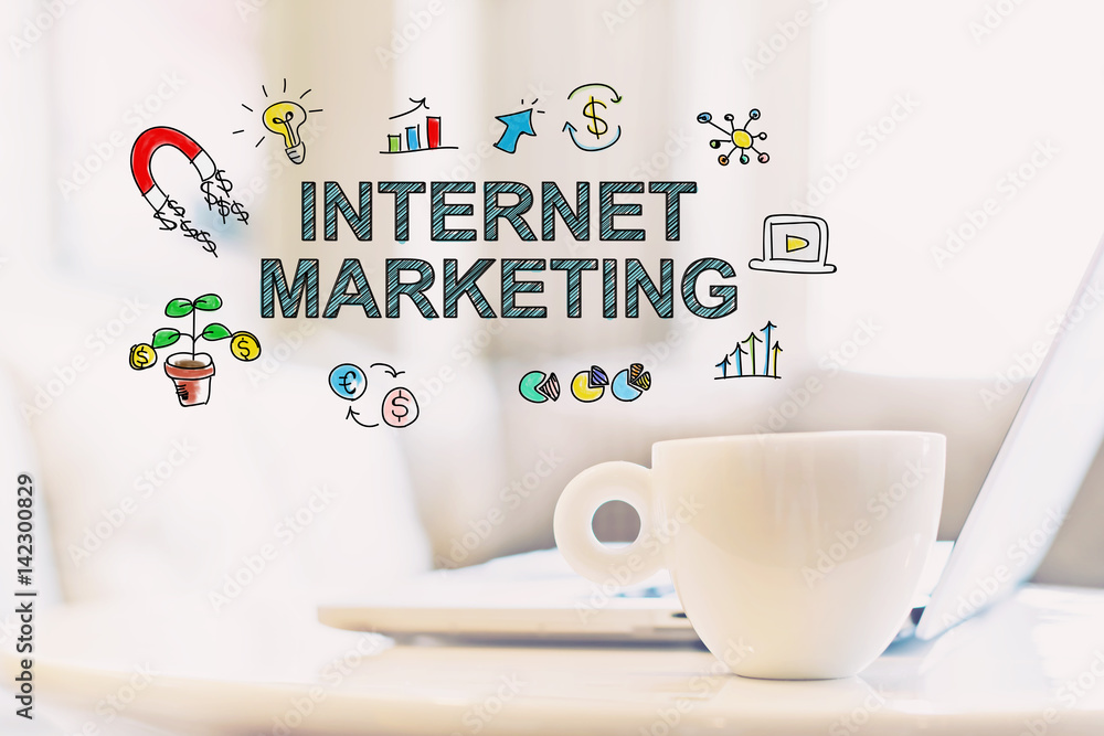 Internet Marketing concept with a cup of coffee