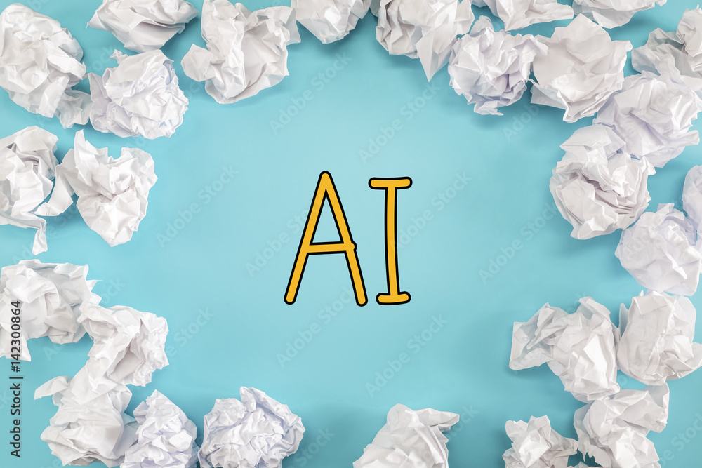 AI text with crumpled paper balls