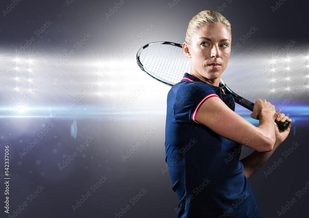 Tennis player against bright lights