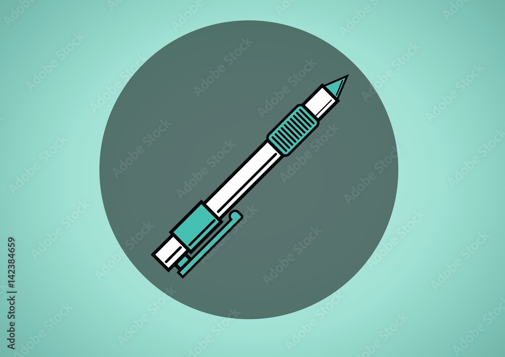 Pen illustration icon in circle against green background