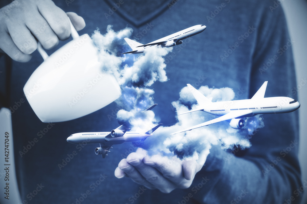 Man pouring clouds with planes