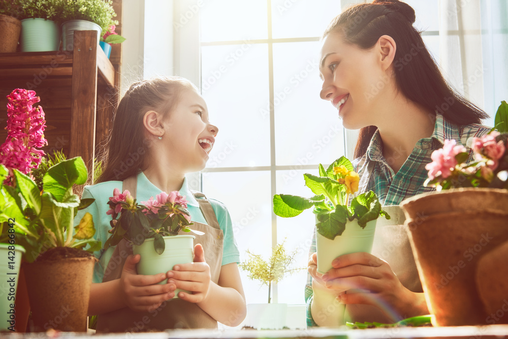 Happy family in spring day.