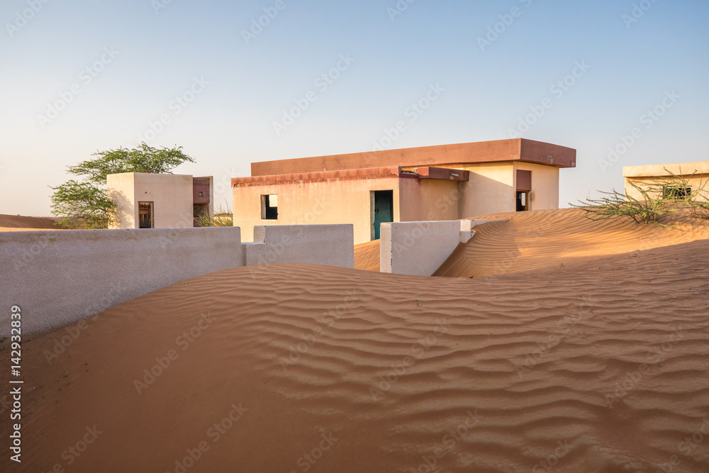 Abandoned ghost village in Arabian desert.