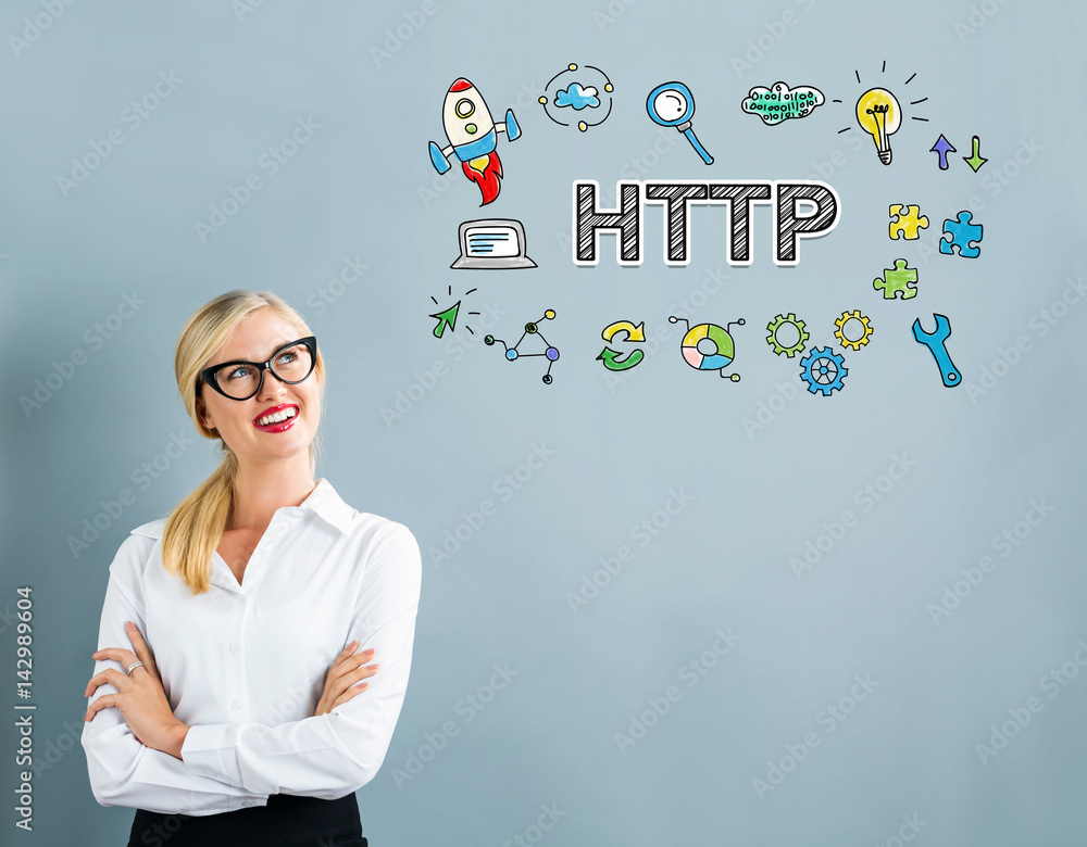 HTTP text with business woman