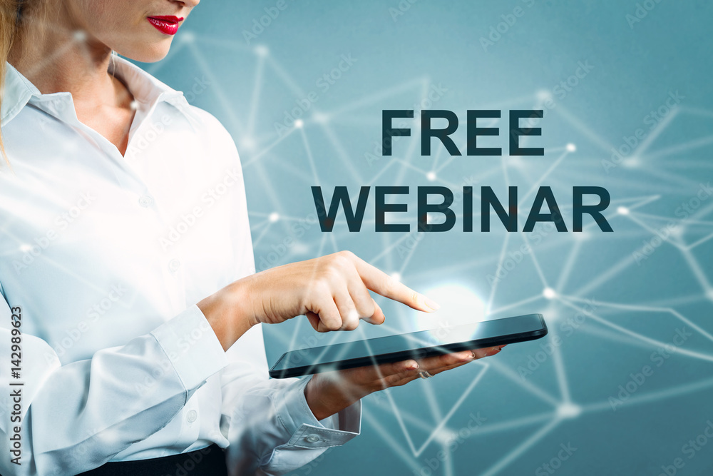 Free Webinar text with business woman