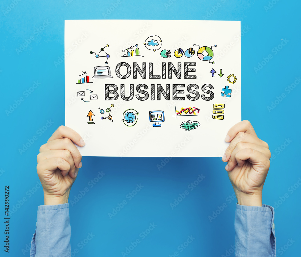 Online Business text on a white poster