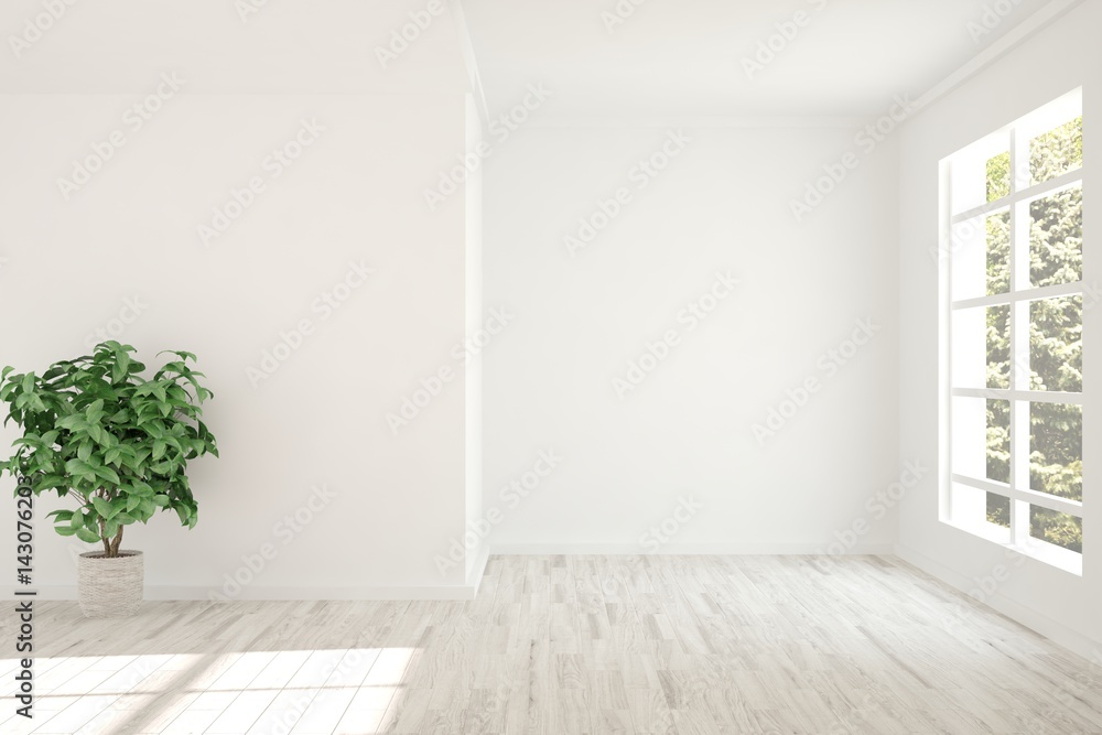 White empty room. Scandinavian interior design. 3D illustration