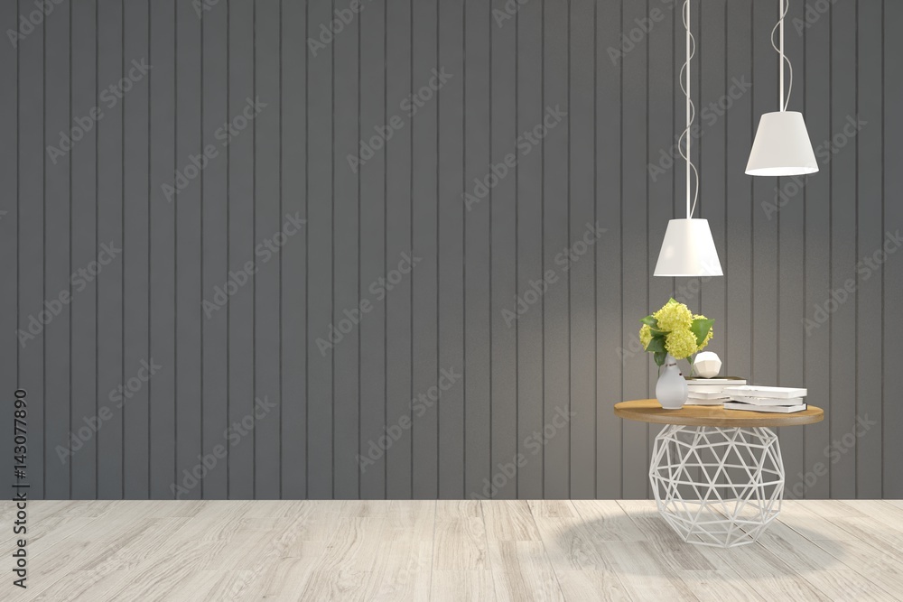 Modern room with table. Scandinavian interior design. 3D illustration