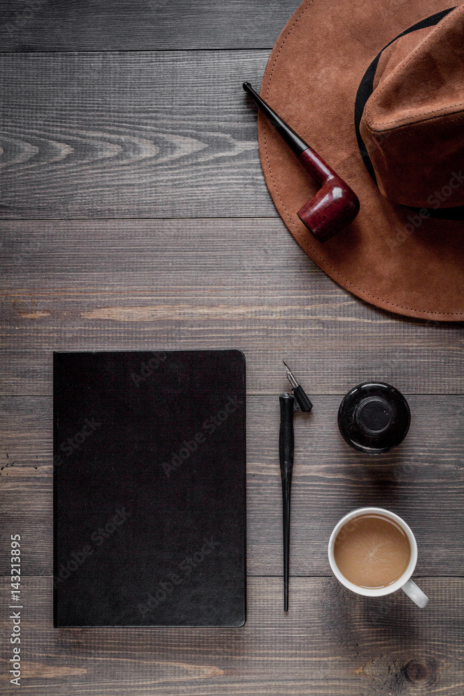 profession concept with writer tools on work desk background top view mock-up