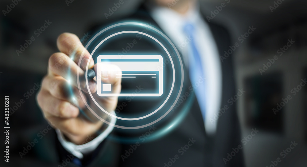 Businessman using digital payment interface 3D rendering