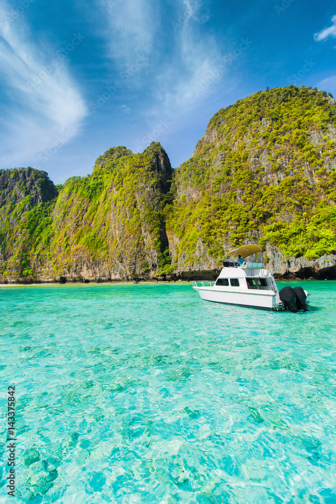 Boats of tourists to Maya Bay, Phi Phi in the summer