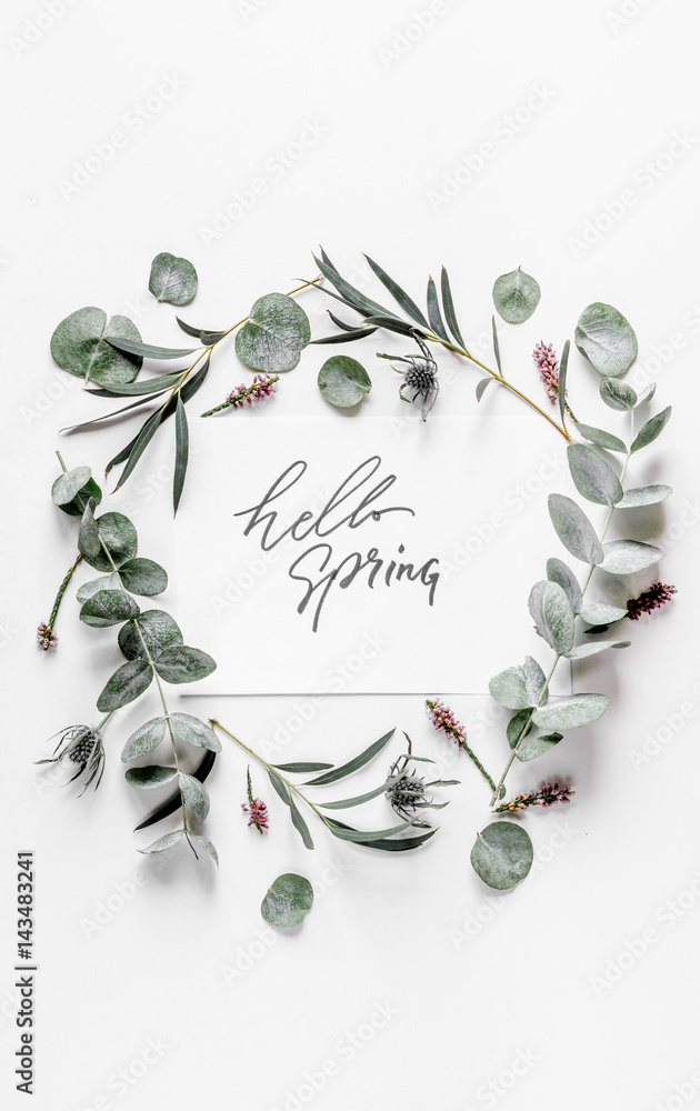 spring with morden herbal mockup on white background top view