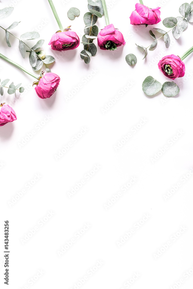 Floral pattern with bright flower on white background top view mockup