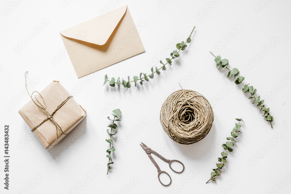 holiday concept with gift on white background top view