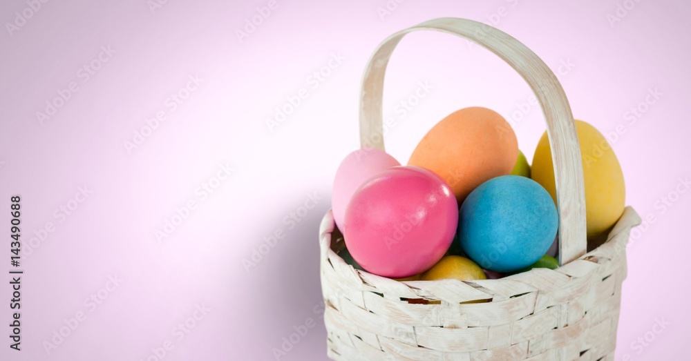 Easter eggs in front of pink background