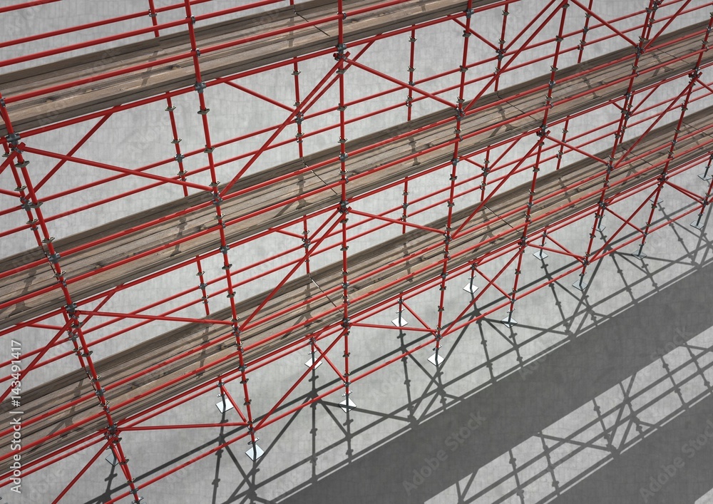 Sky view of 3D red scaffolding