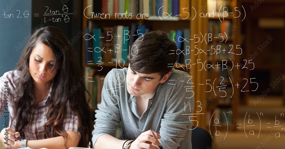 Male and female students solving equations together