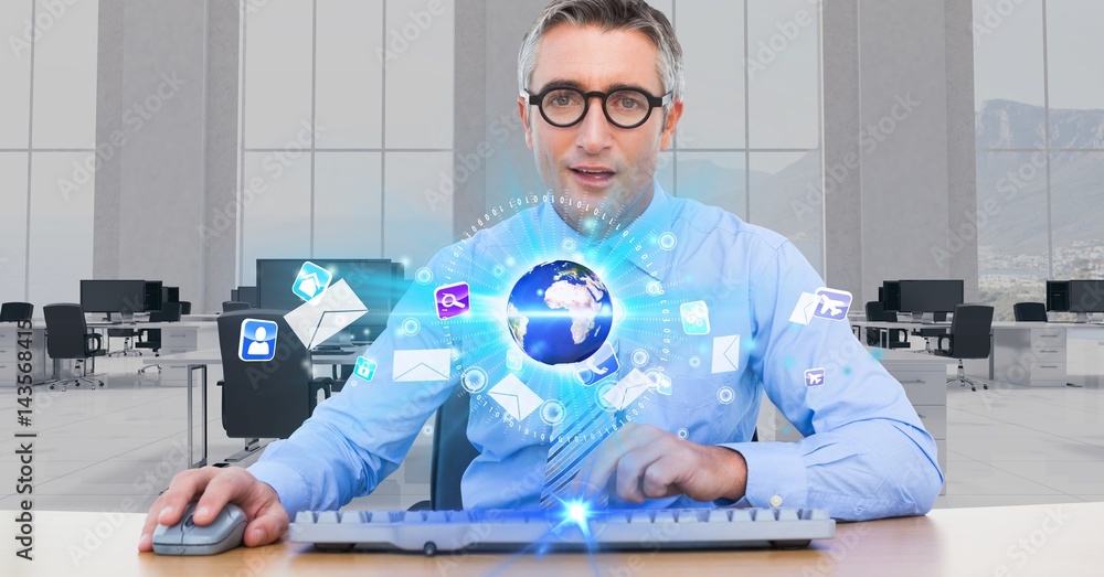 Businessman at futuristic desk