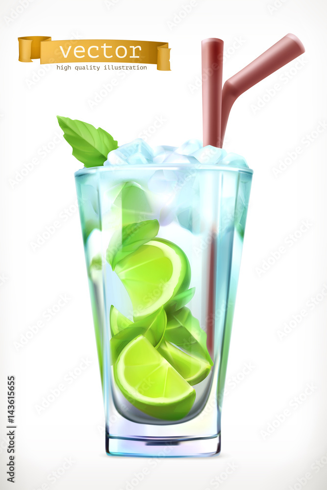 Mojito，Summer Cocktail三维矢量图标