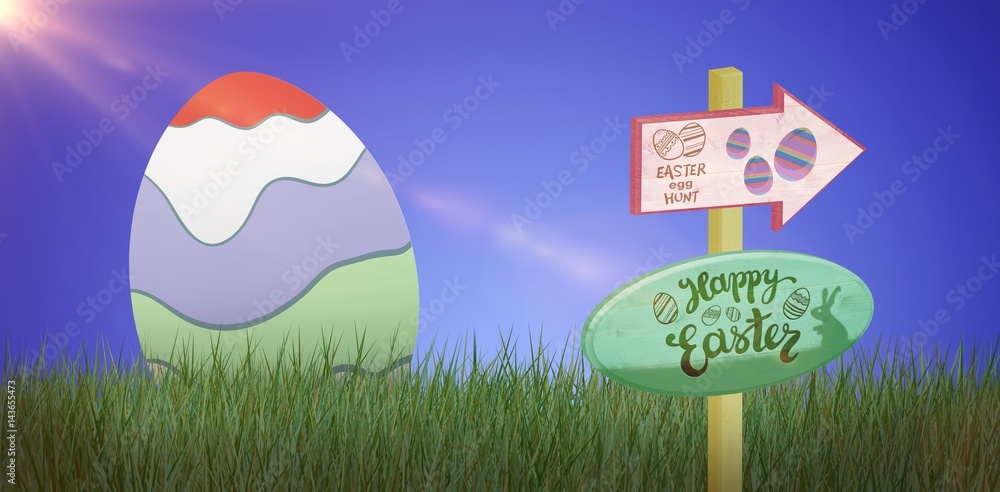 Composite image of easter egg hunt sign