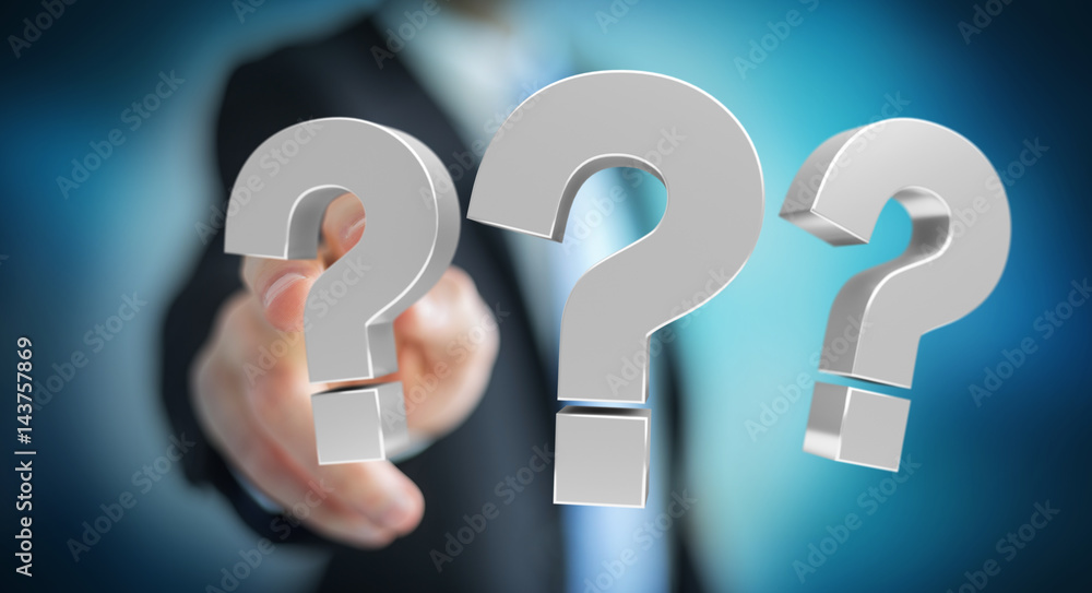 Businessman using 3D rendering question marks