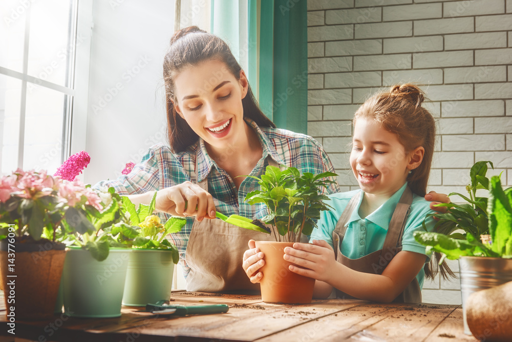 Happy family in spring day.