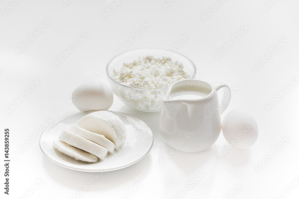 proteic breakfast concept with dairy products on table mockup