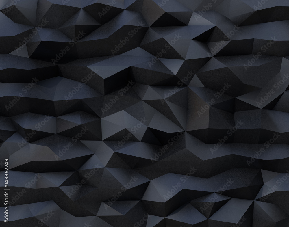 Abstract black background with triangulate polygon pattern. 3D rendering image.