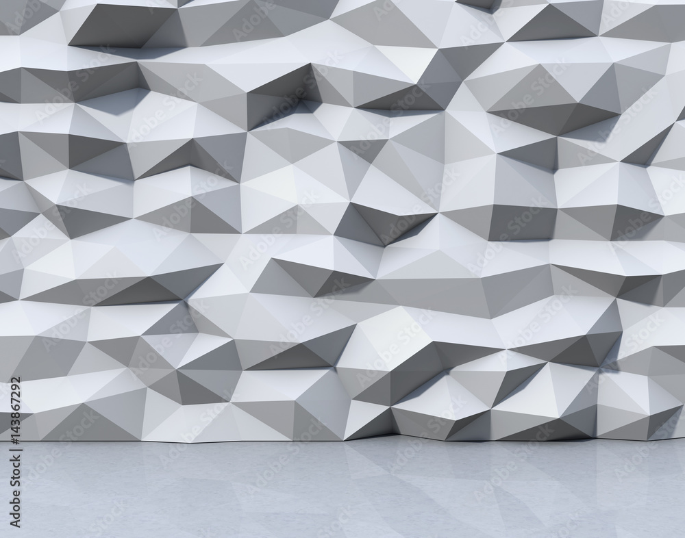 Abstract white background with triangulate polygon pattern. 3D rendering image.