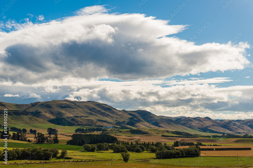 view of Green hills and valleys of the South Island, New Zealand