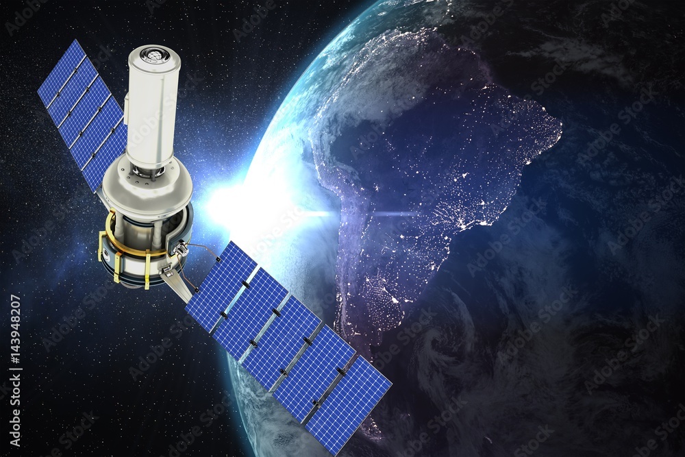 Composite image of vector image of 3d modern solar satellite