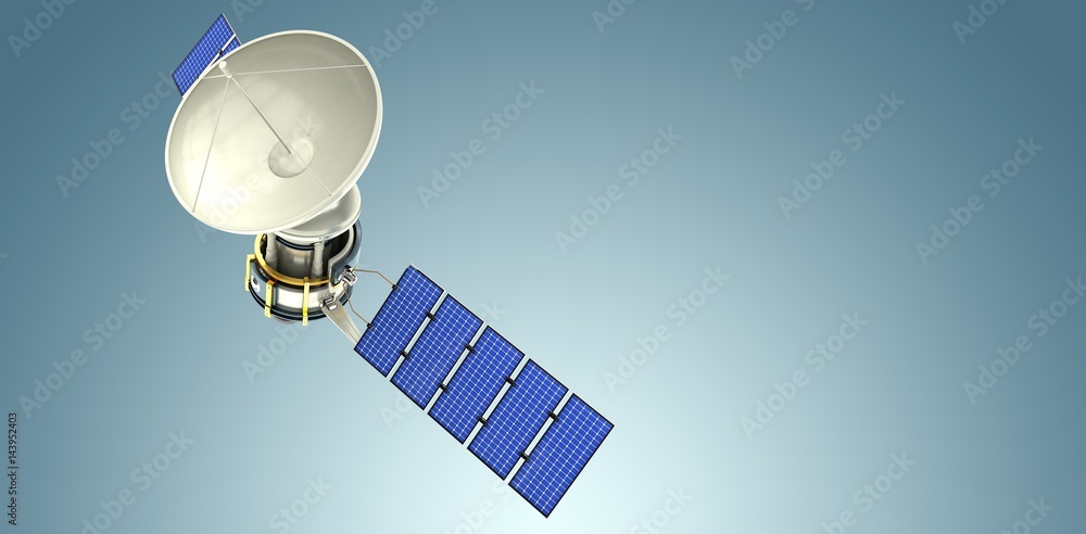 Composite image of high angle view of 3d solar satellite