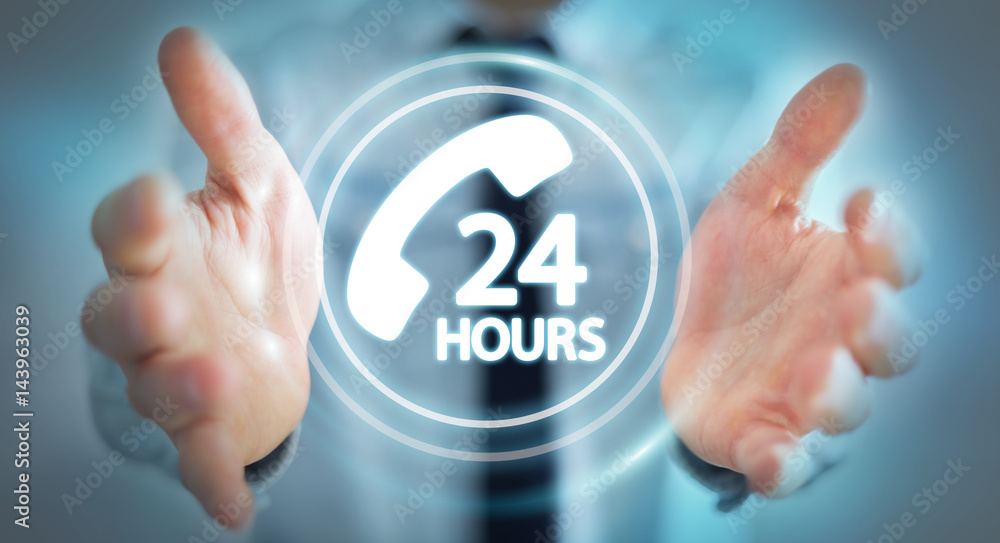 Businessman using hotline customer assistance 3D rendering