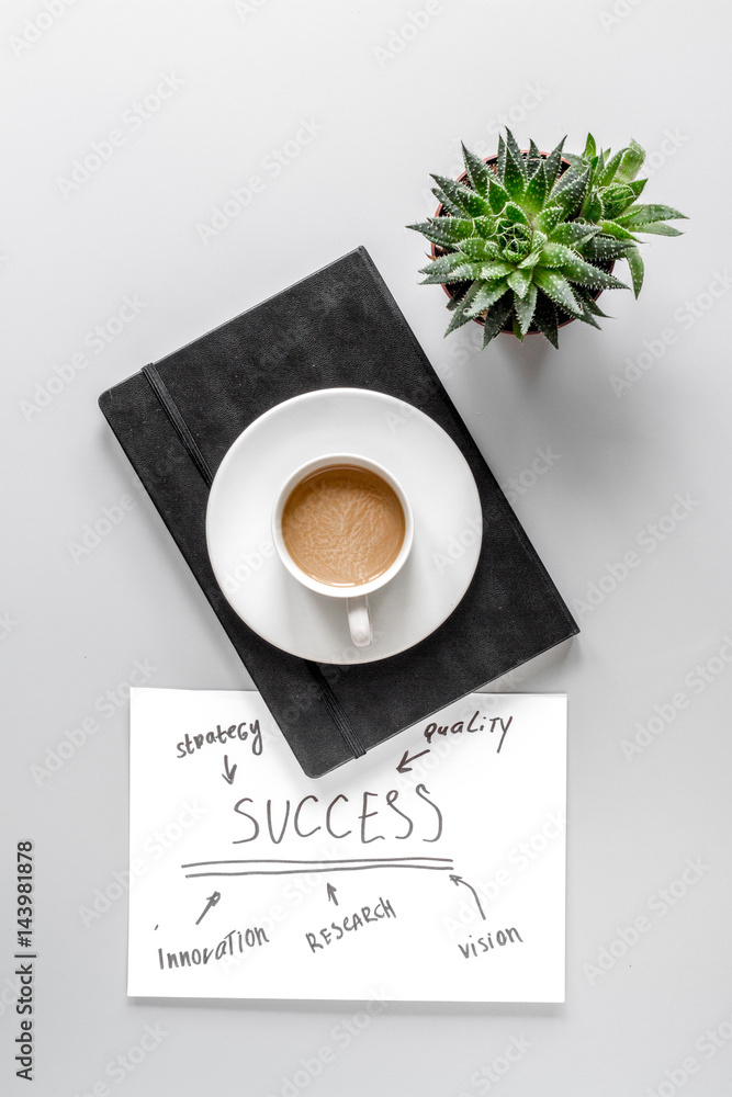 set for business strategy on table background top view