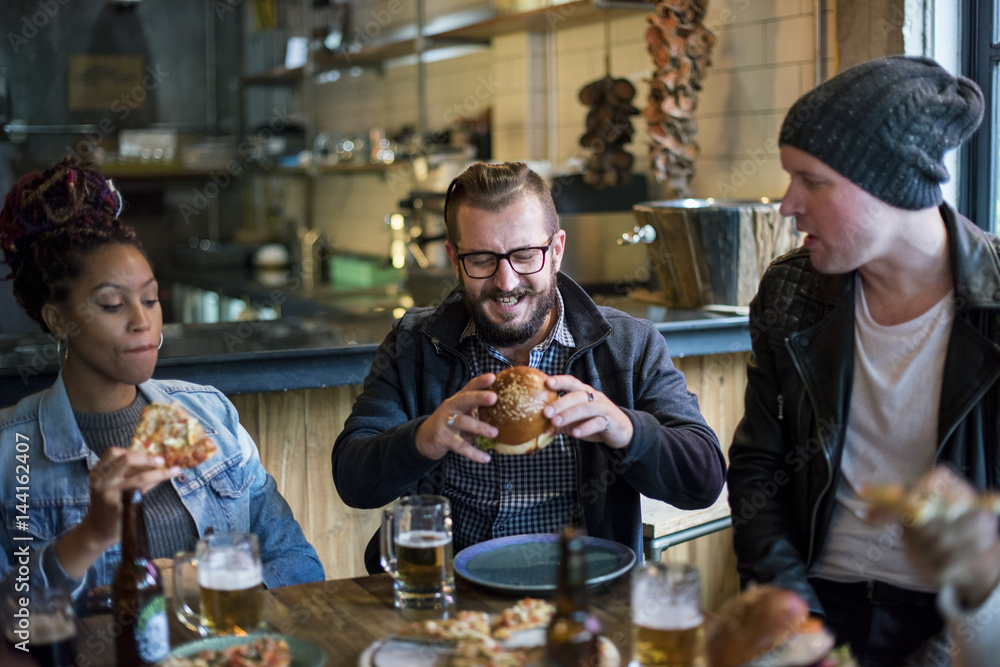 Diverse People Hang Out Pub Friendship